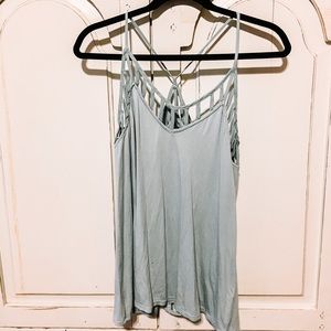 Cute light blue razor back tank top